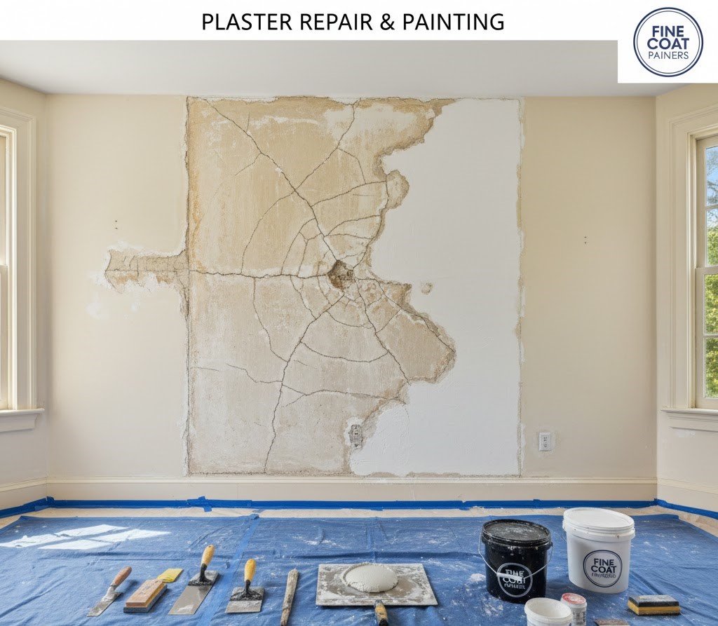 Plaster repair and lead safe painting in pre-1940 historic home Merrimack Valley MA Fine Coat Painters