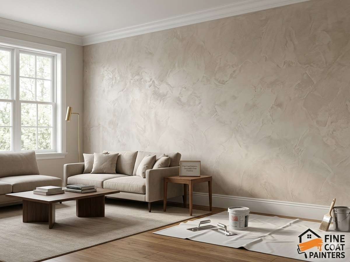 Interior painting before and after Medford MA — living room transformation by Fine Coat Painters