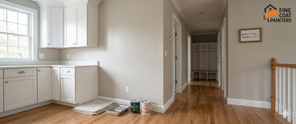 Interior painting preparation Medford MA — furniture protection and wall prep by Fine Coat Painters