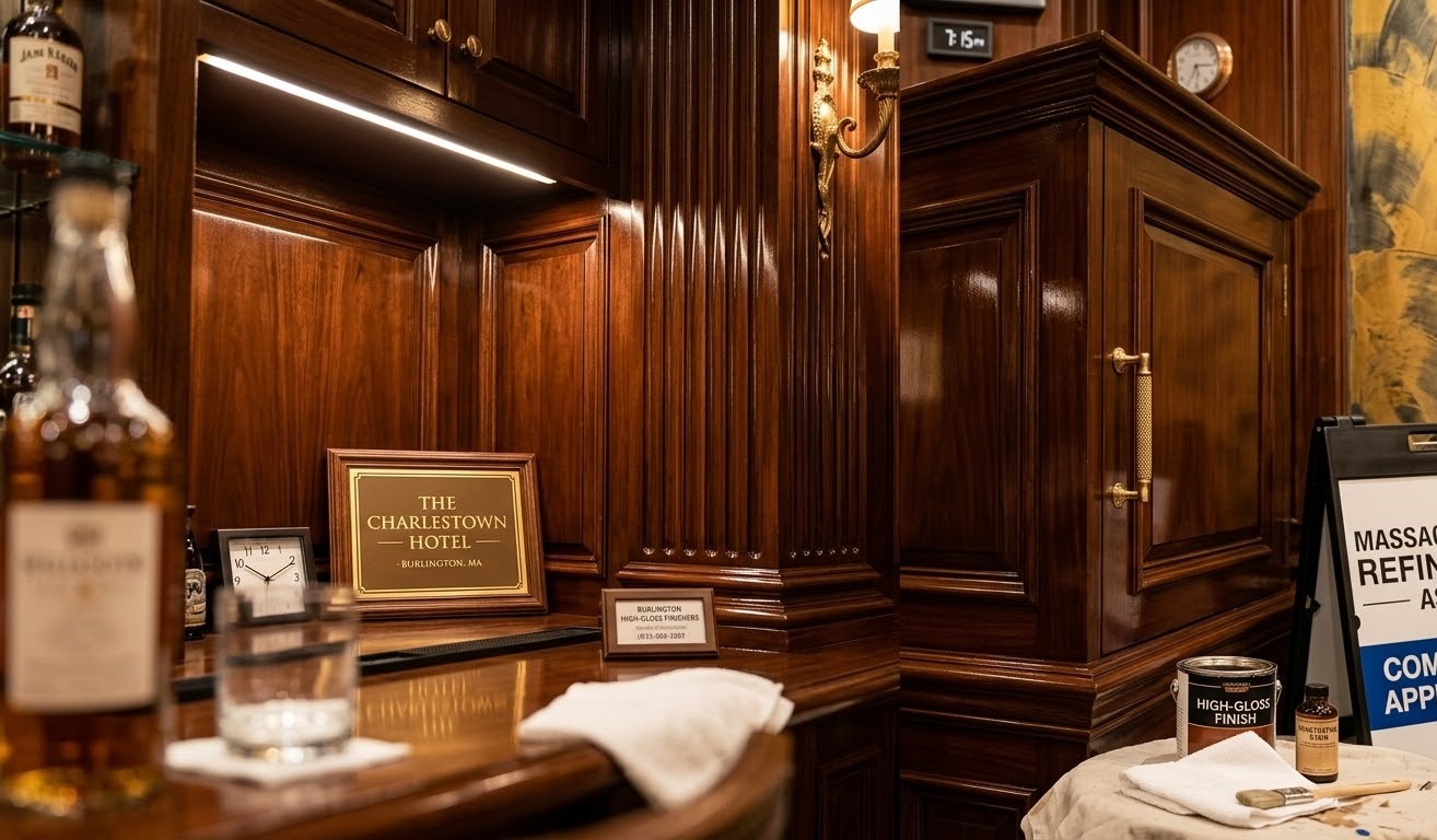 High-gloss spray cabinet refinishing Bedford Medford Woburn MA – Fine Coat Painters