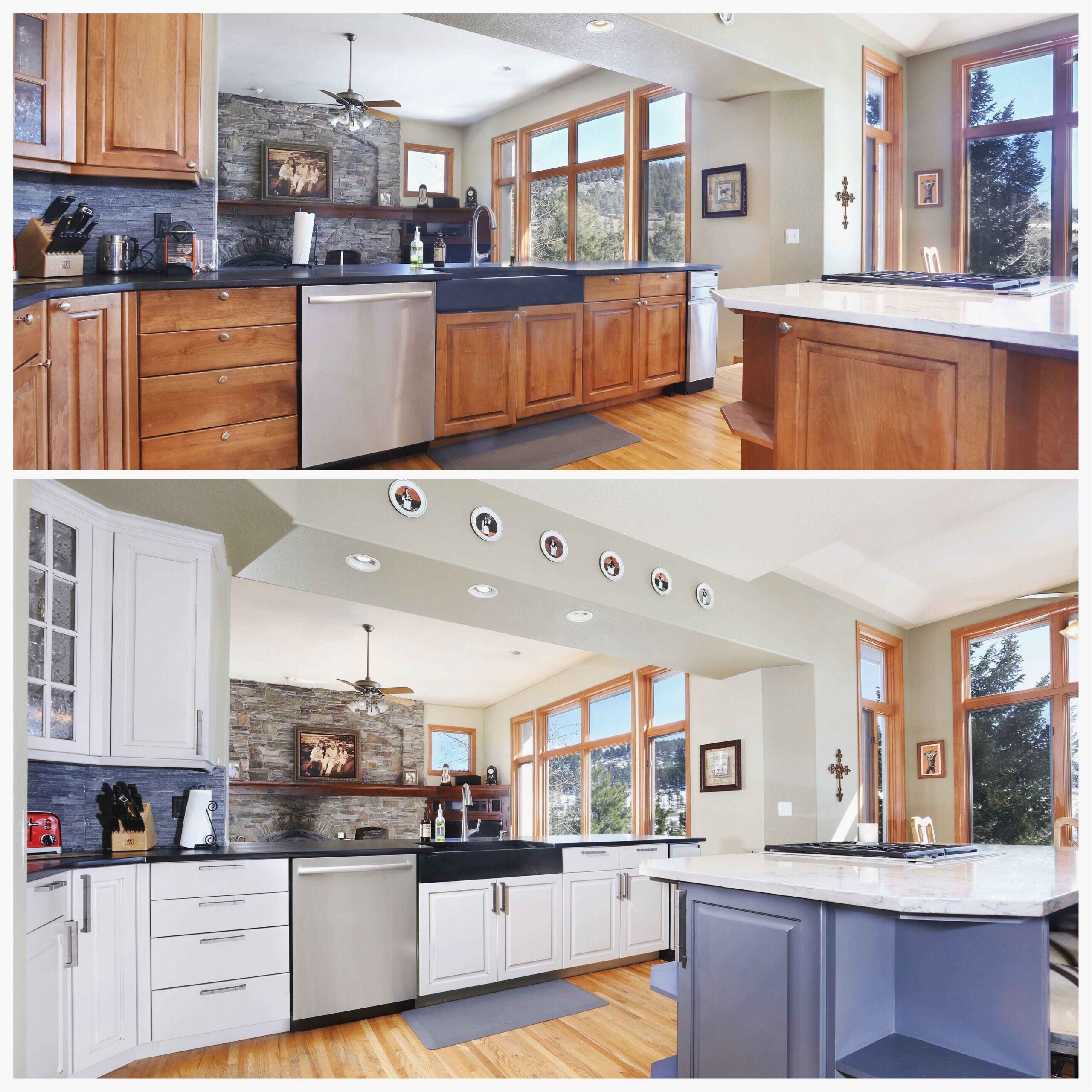 Before and after cabinet painting Massachusetts — kitchen transformation Fine Coat Painters