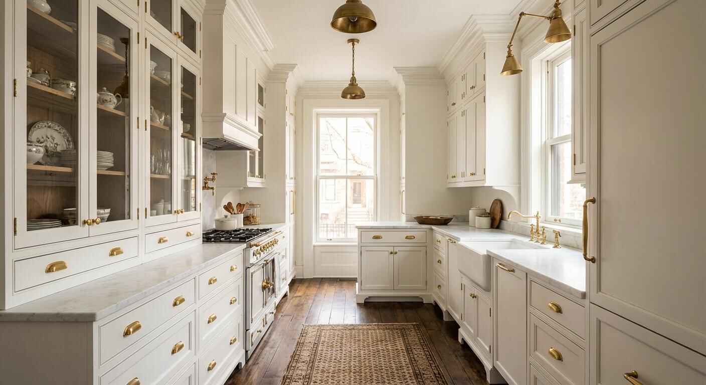 Kitchen cabinet painting in MA: bright white kitchen with pendant lights