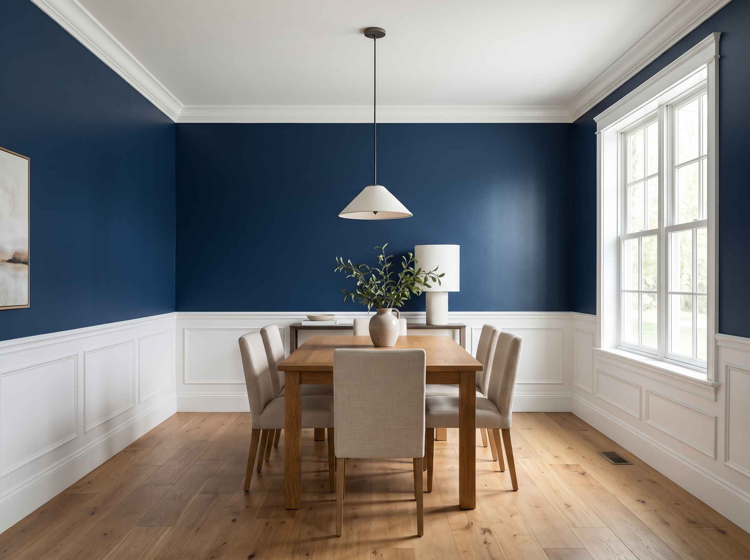 Interior painting of navy blue dining room accent walls